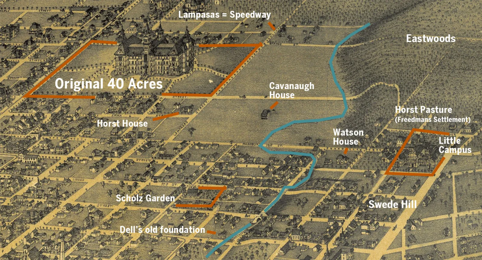 Austin and UT campus in 1887