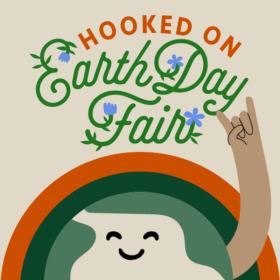 hooked on earth day fair - happy earth giving a hook 'em